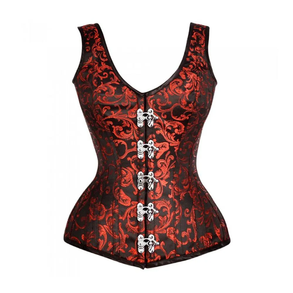 Quincy Brocade Shoulder Straps Overbust Steel Boned Corset