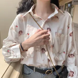 "ANGEL PRINT CHIFFON LONG SLEEVE" SHIRT D042702