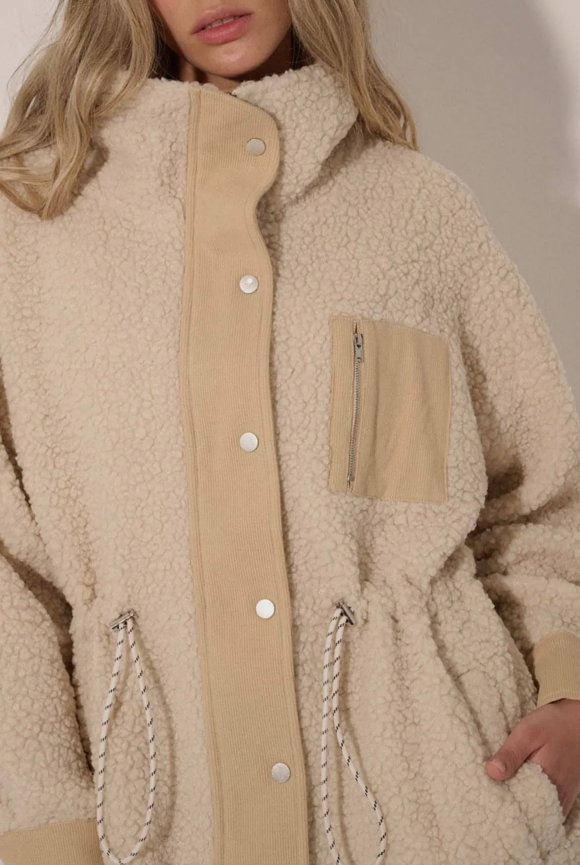 Rachel Faux Shearling Jacket - Button Up Contrast
