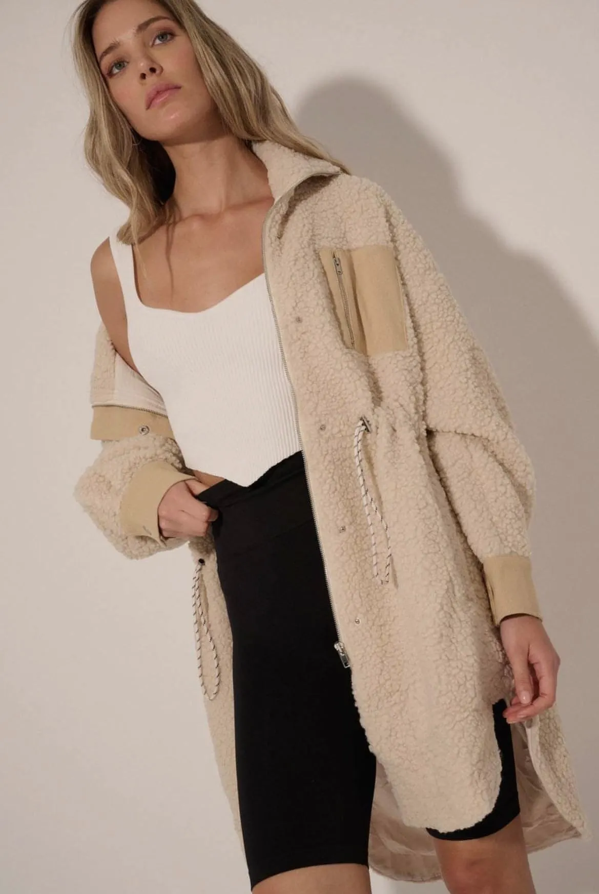 Rachel Faux Shearling Jacket - Button Up Contrast