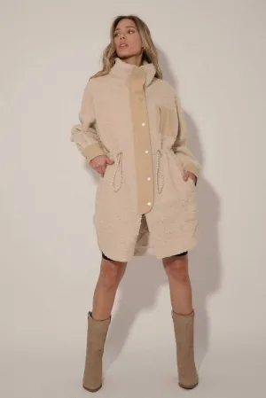 Rachel Faux Shearling Jacket - Button Up Contrast
