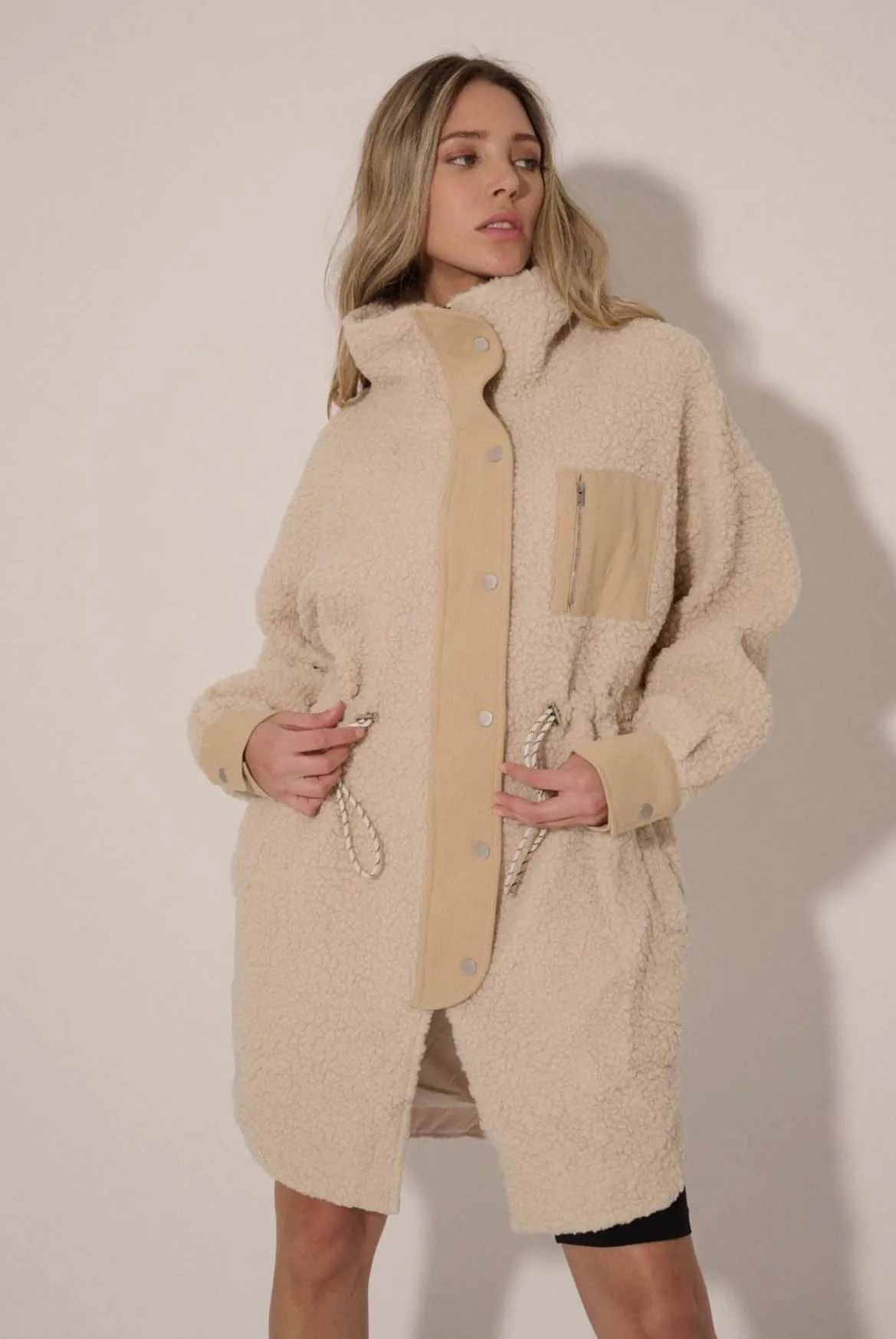 Rachel Faux Shearling Jacket - Button Up Contrast