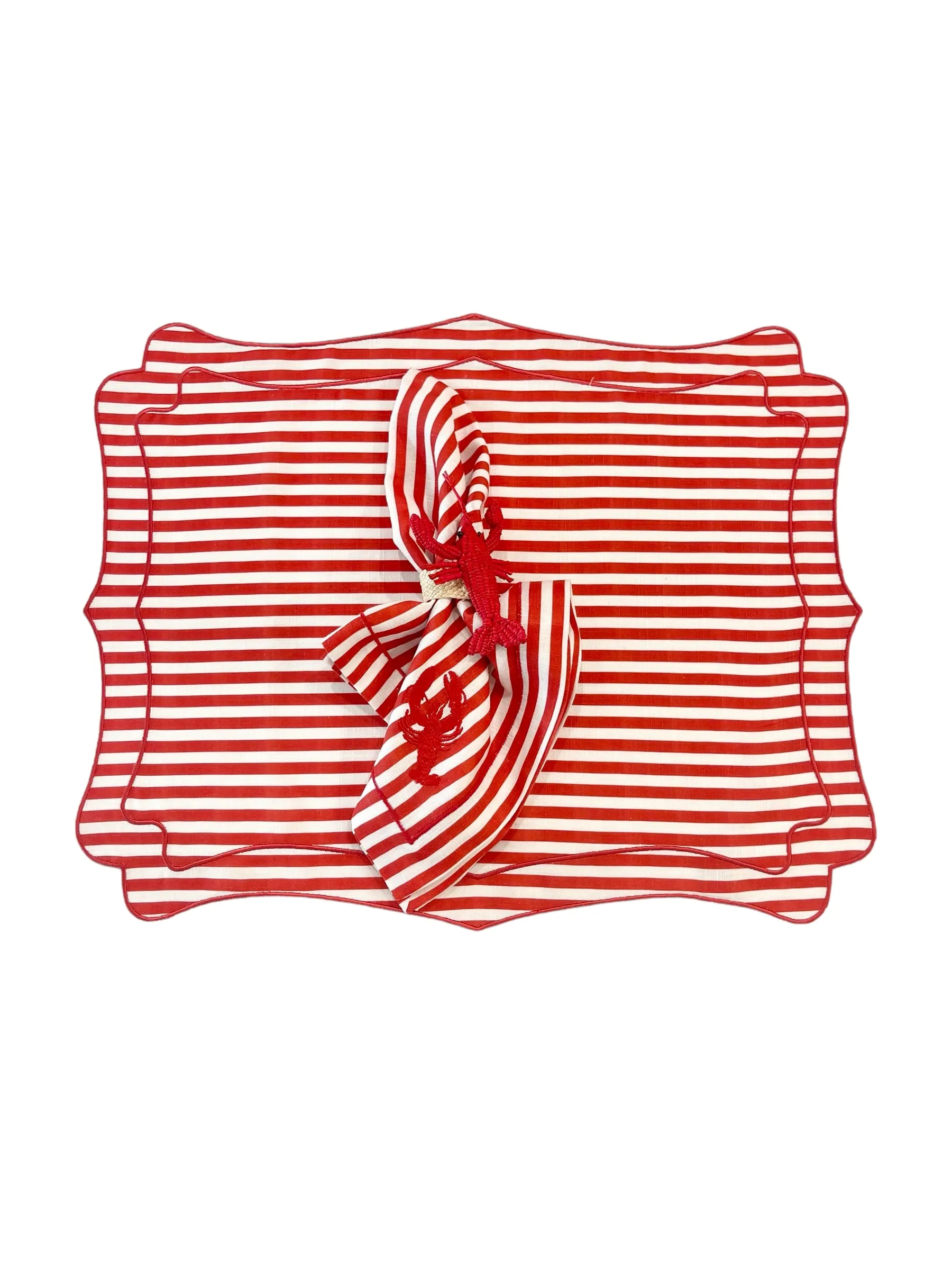 RED & WHITE STRIPED LINEN PLACEMATS, SET OF 4