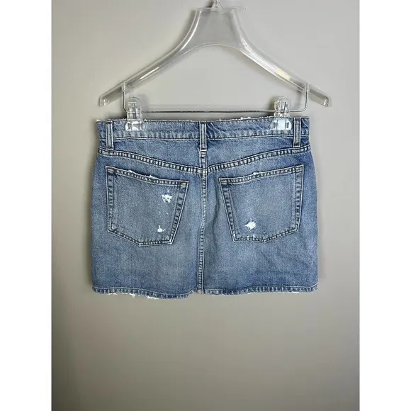 Reformation Women's Denim Ella Skirt Distressed Blue Size 29 NWT