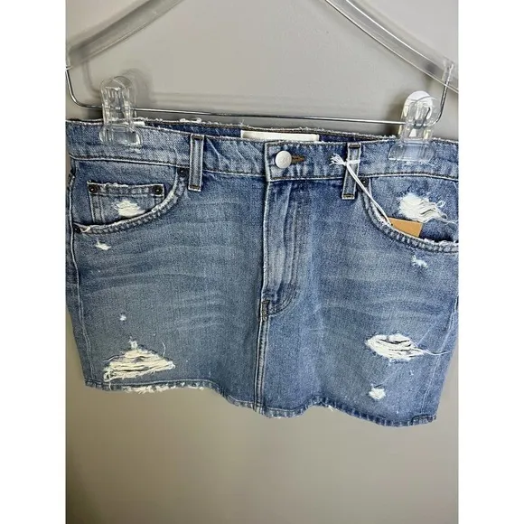 Reformation Women's Denim Ella Skirt Distressed Blue Size 29 NWT