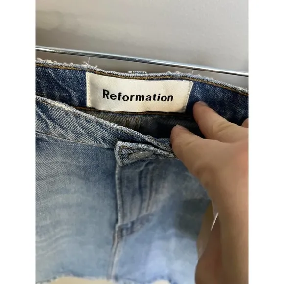 Reformation Women's Denim Ella Skirt Distressed Blue Size 29 NWT