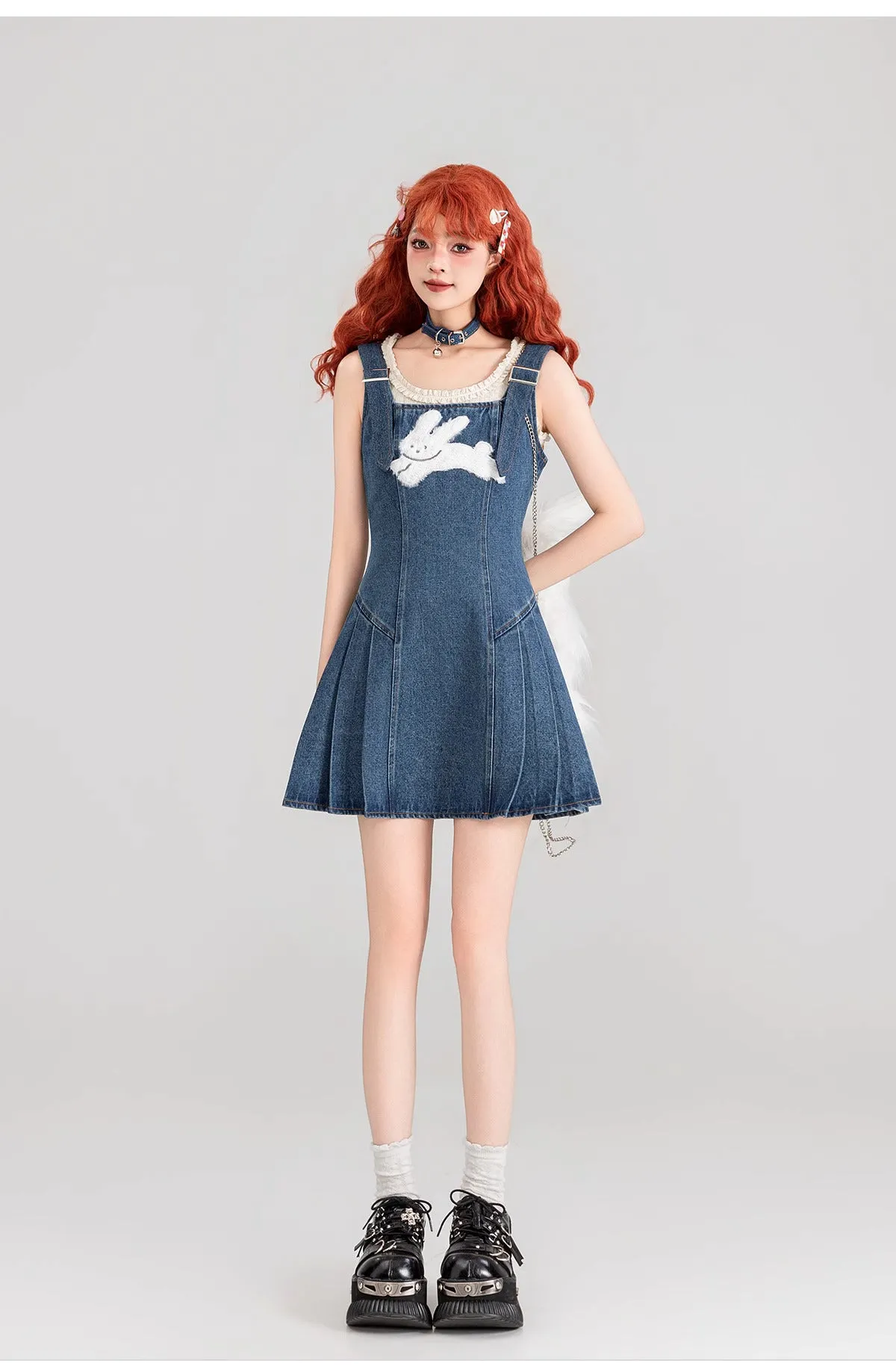 Retro Bunny Denim Suspender Dress