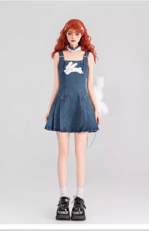 Retro Bunny Denim Suspender Dress