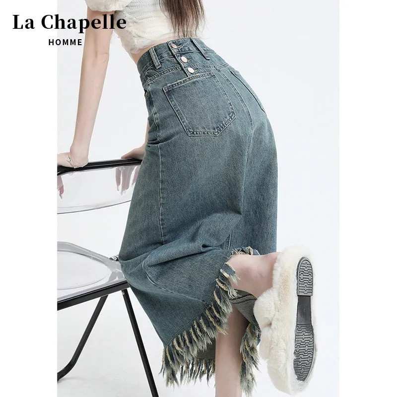 Retro Slit Tassel Denim Skirt