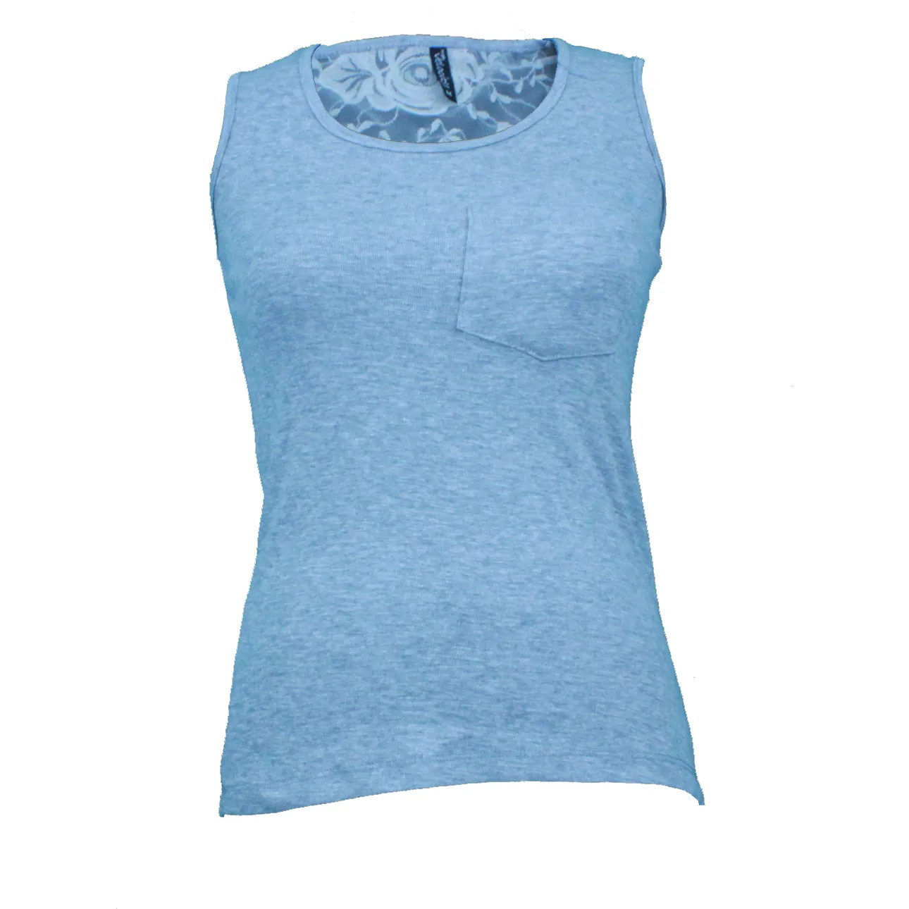 Rib knit pocket tank with lace at back from High Velocity