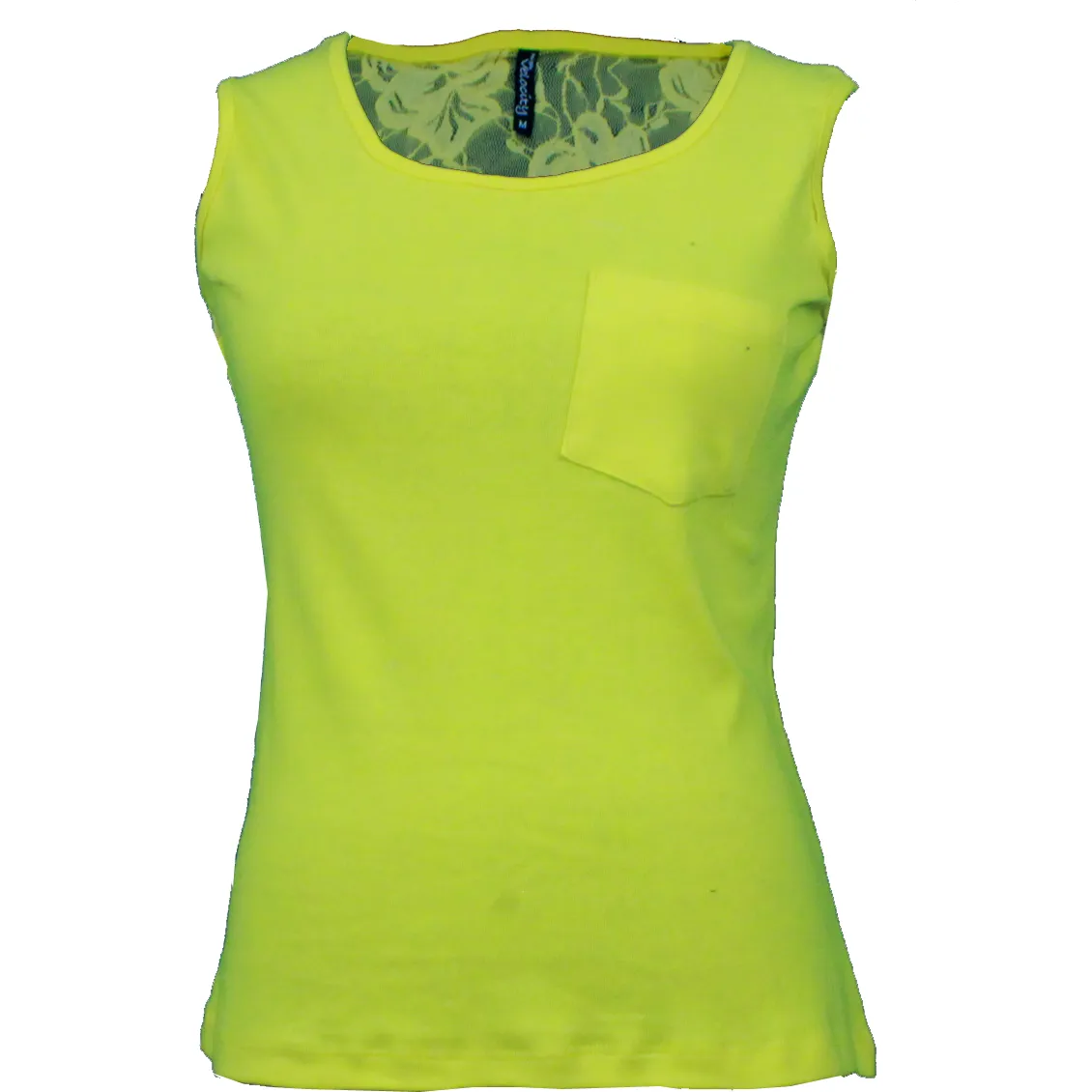 Rib knit pocket tank with lace at back from High Velocity