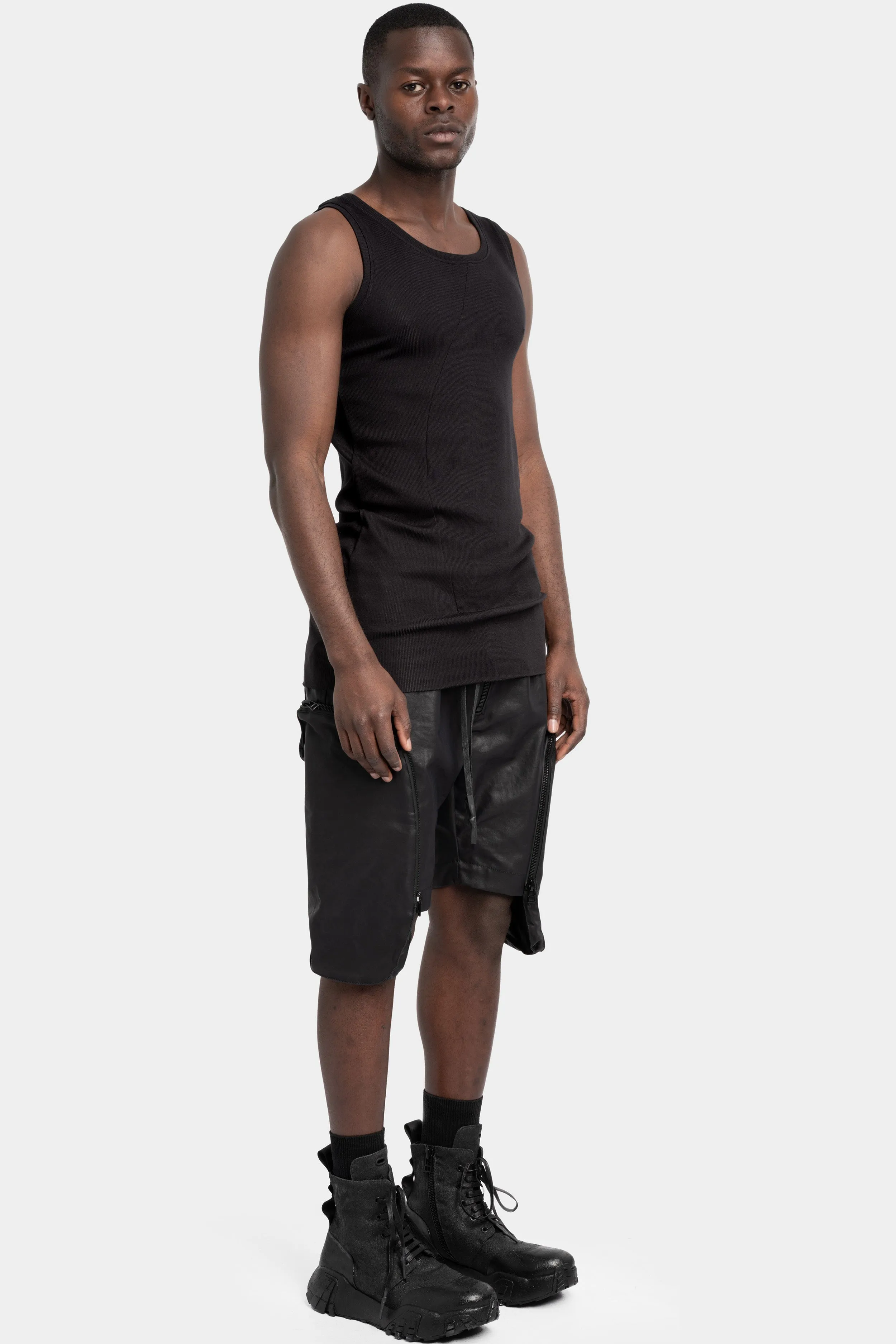 Ribbed linen & bamboo tank top