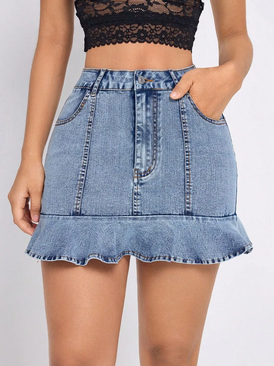 Rodeo Ruffle Denim Mini Skirt