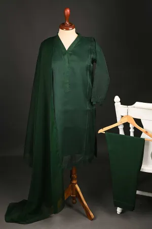 RTW-116-Green - 3Pc Stitched Organza Dress