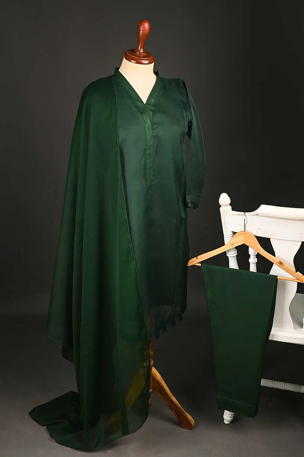 RTW-116-Green - 3Pc Stitched Organza Dress