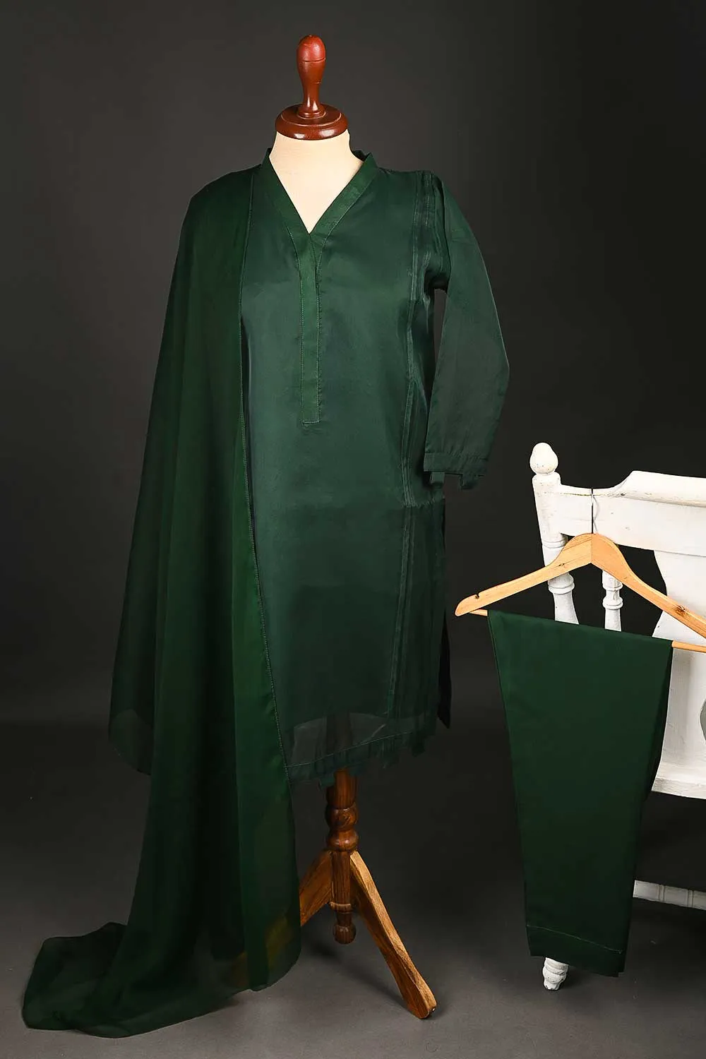 RTW-116-Green - 3Pc Stitched Organza Dress