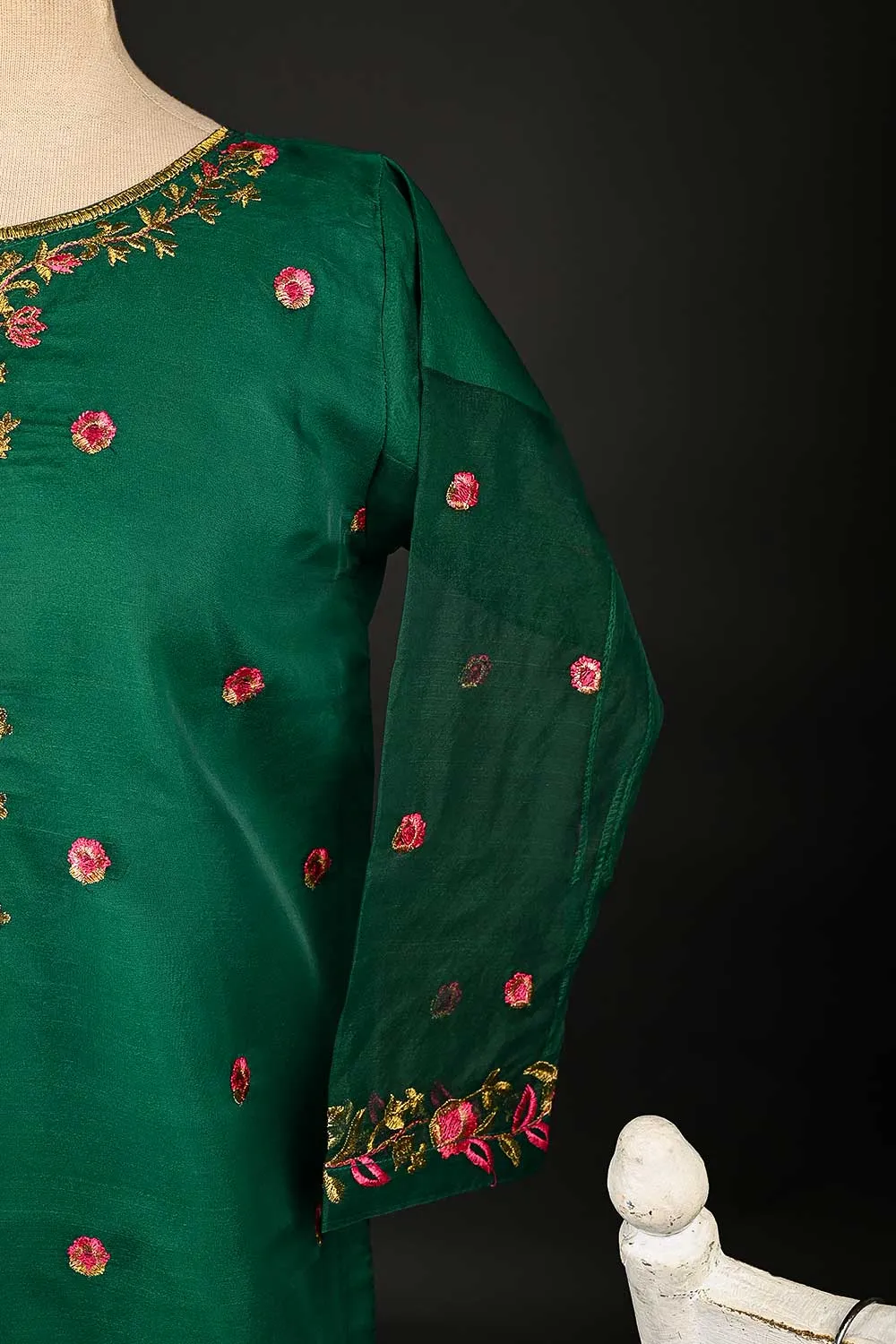 RTW-124-Green - 3Pc Stitched Organza Dress