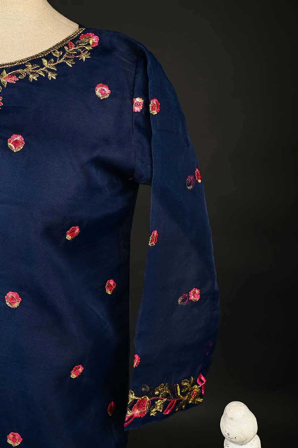 RTW-125-Blue - 3Pc Stitched Organza Dress