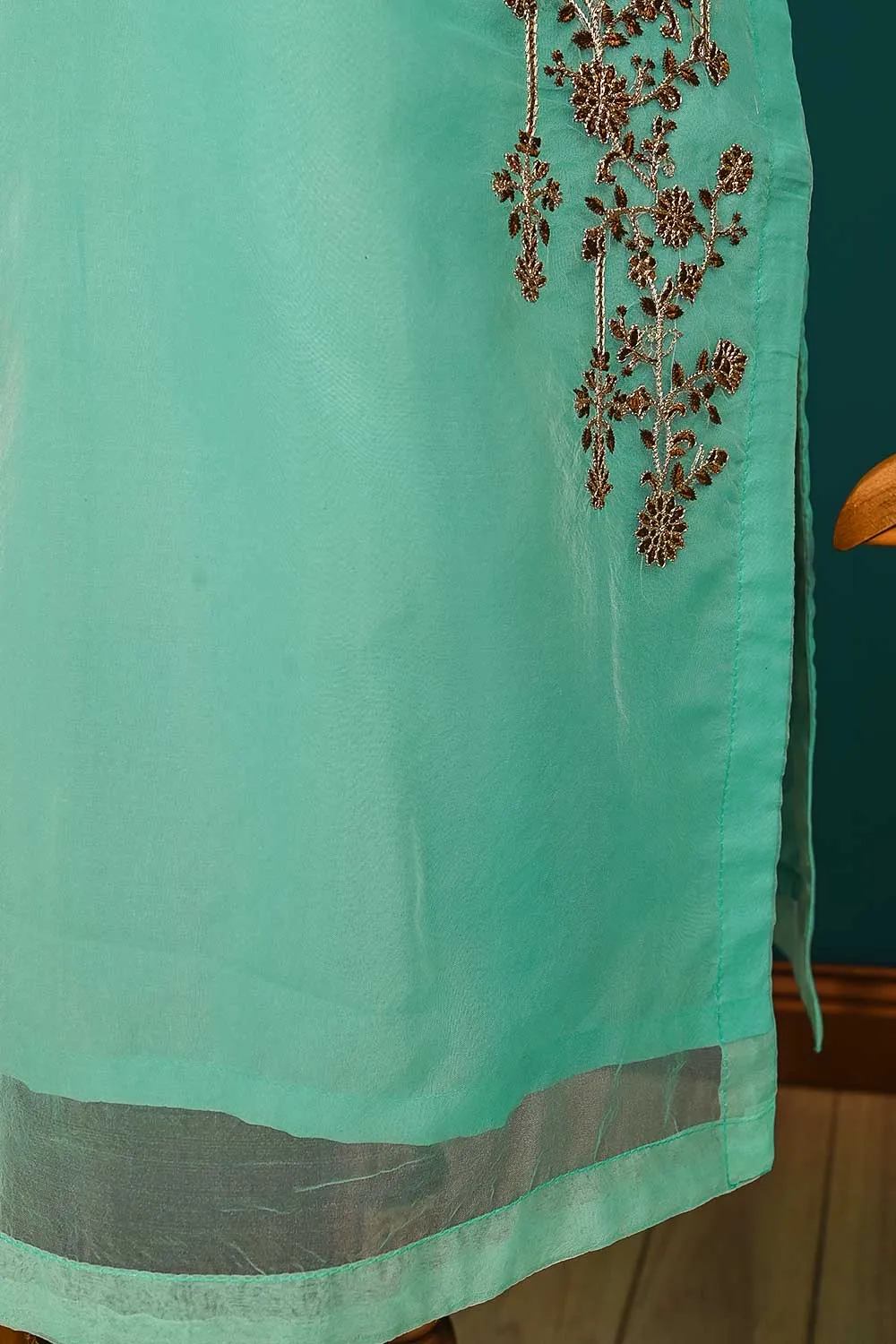 RTW-139-SeaGreen - 3Pc Stitched Organza Dress