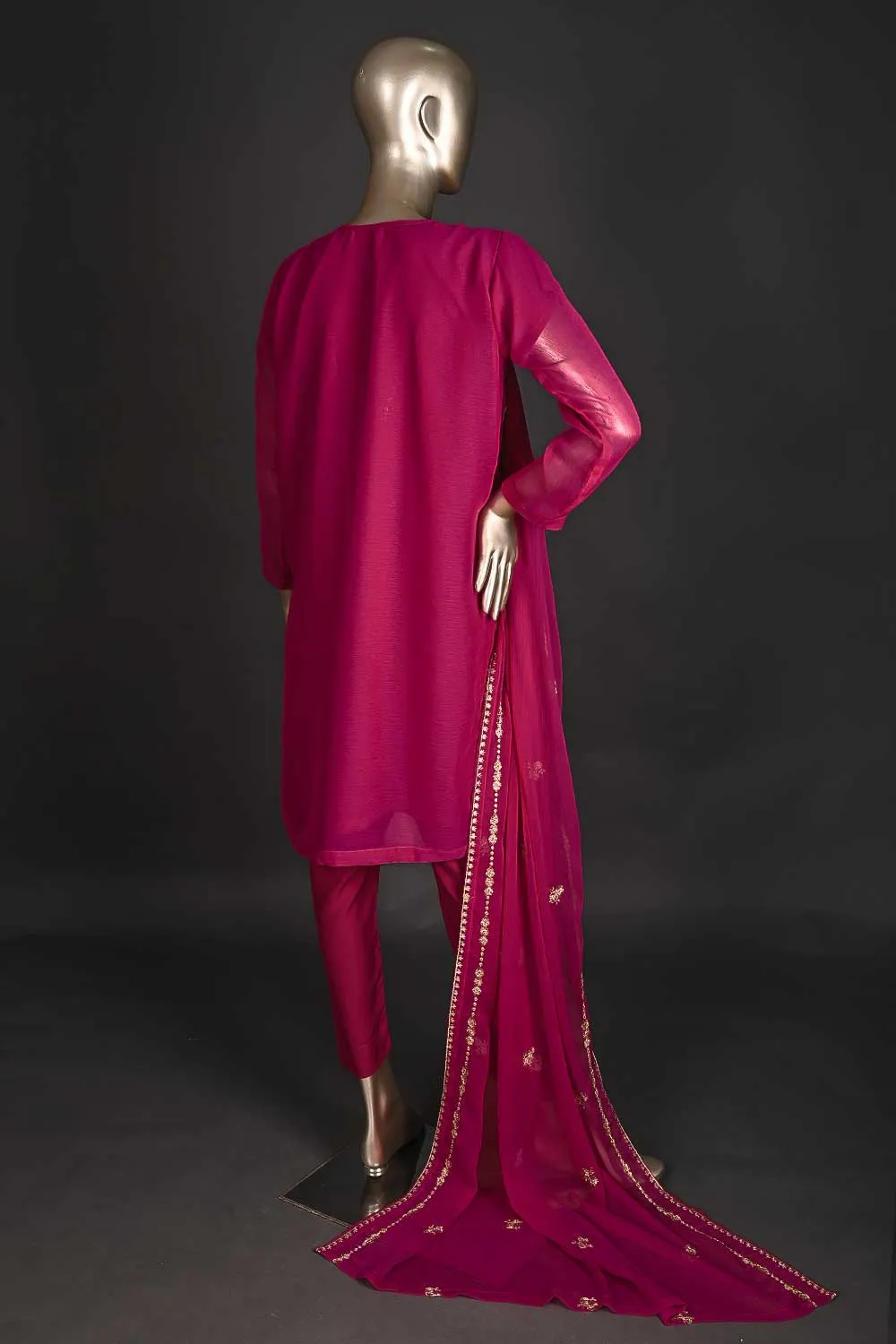 RTW-171-Fuchsia - 3Pc Ready to Wear Embroidered Adda Work Chiffon Dress