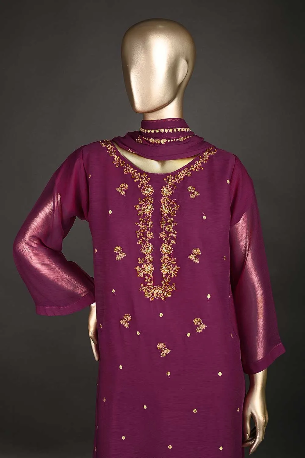 RTW-181-Fuchsia - 3PC Ready to Wear Chiffon Adda Work Dress