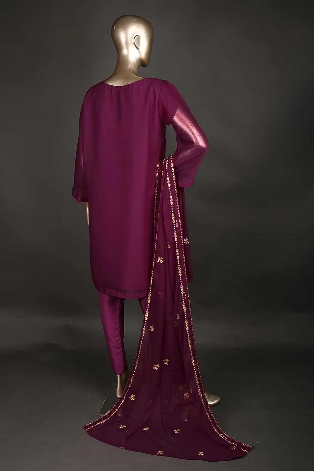 RTW-181-Fuchsia - 3PC Ready to Wear Chiffon Adda Work Dress