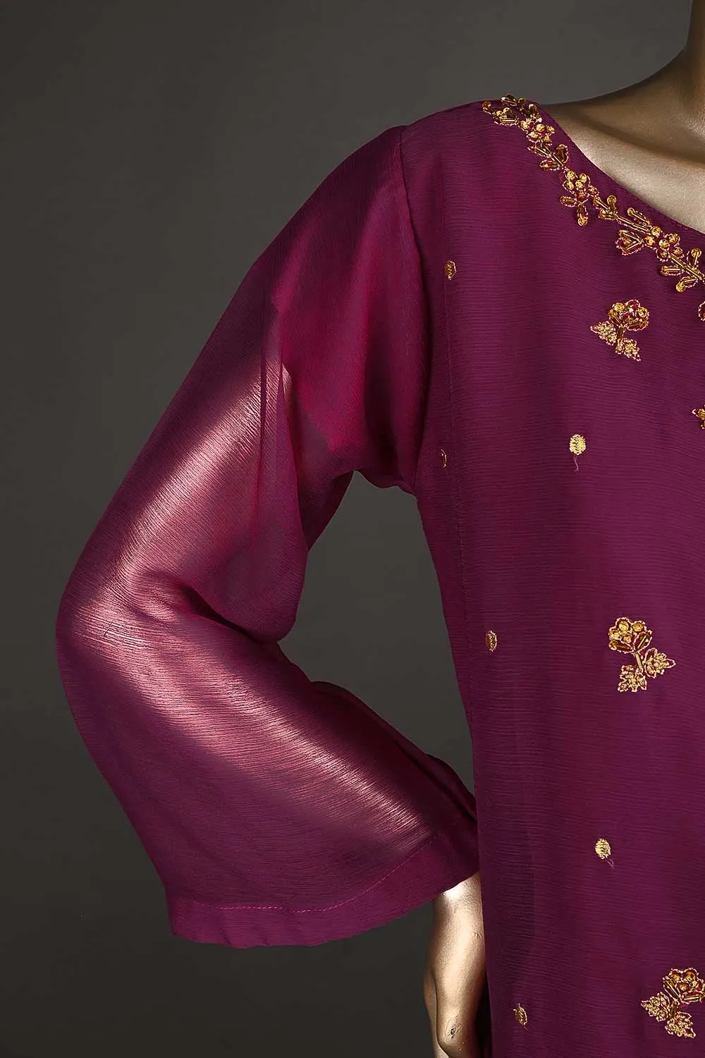 RTW-181-Fuchsia - 3PC Ready to Wear Chiffon Adda Work Dress