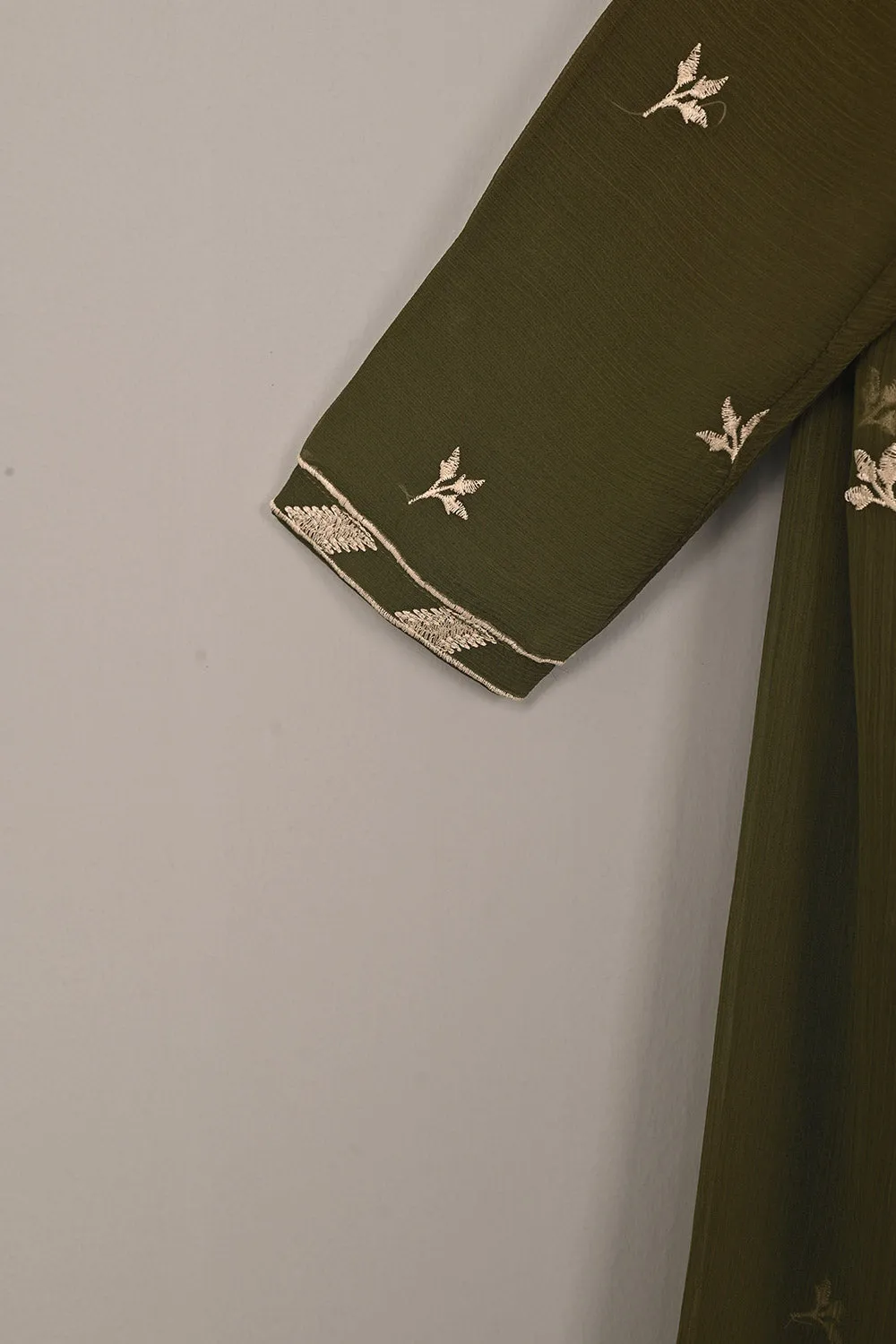 RTW-199-mehndi -  3Pc Ready to Wear Embroidered Chiffon Dress