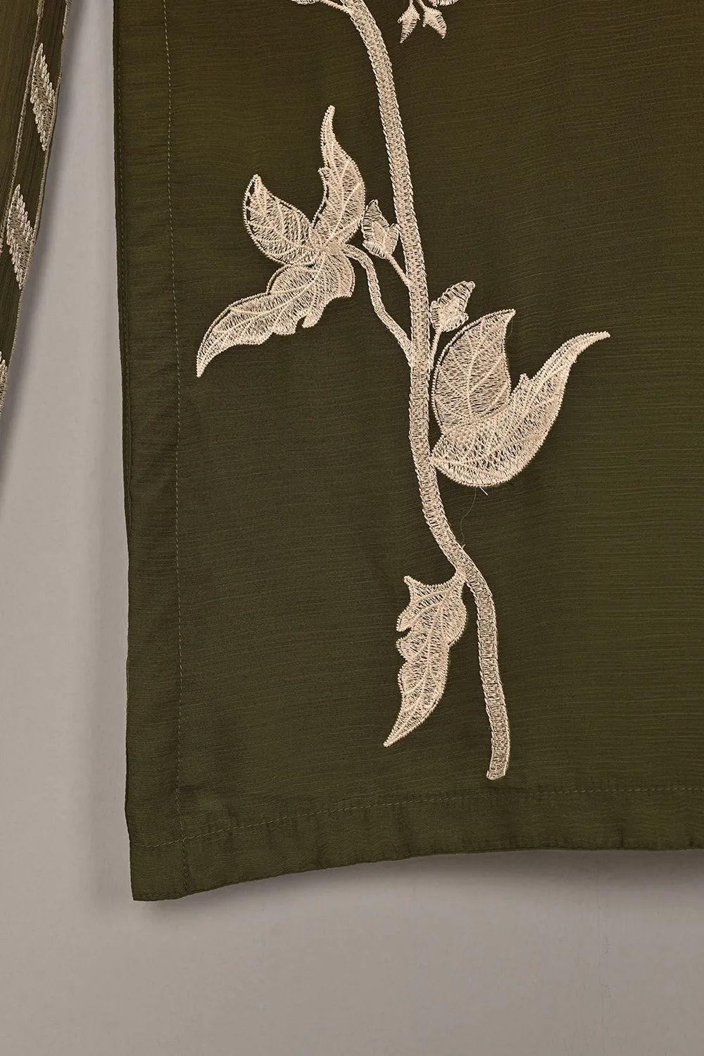 RTW-199-mehndi -  3Pc Ready to Wear Embroidered Chiffon Dress