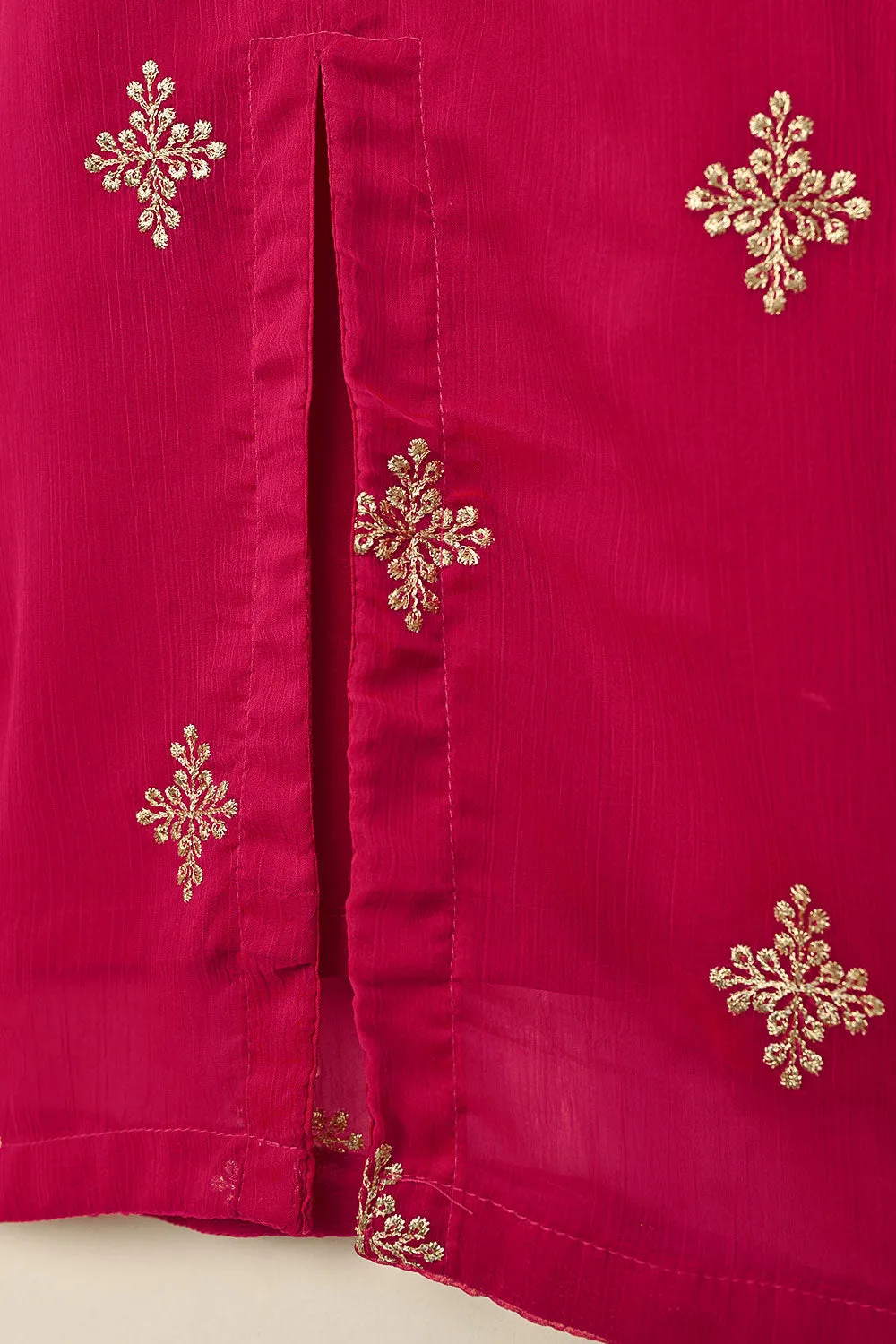 RTW-211-Fuchsia -  3Pc Ready to Wear Embroidered Chiffon Dress