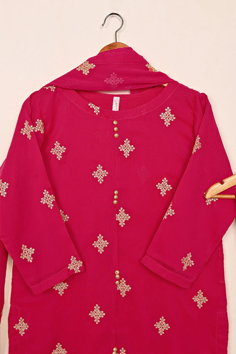 RTW-211-Fuchsia -  3Pc Ready to Wear Embroidered Chiffon Dress