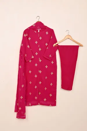 RTW-211-Fuchsia -  3Pc Ready to Wear Embroidered Chiffon Dress
