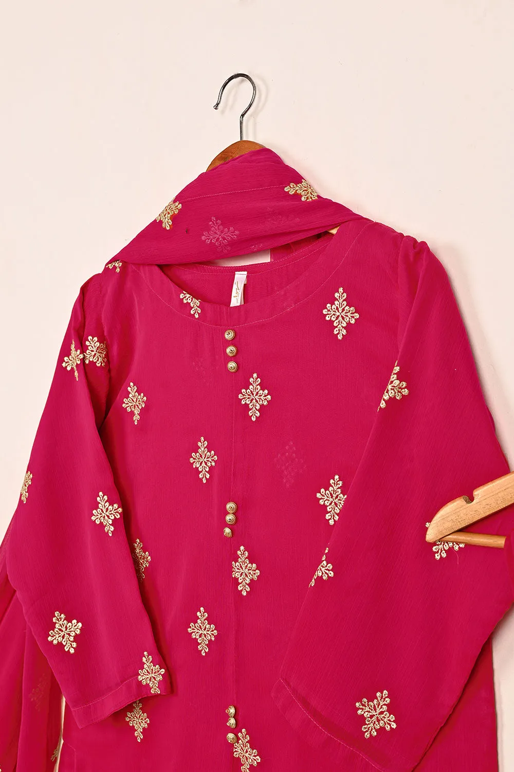 RTW-211-Fuchsia -  3Pc Ready to Wear Embroidered Chiffon Dress