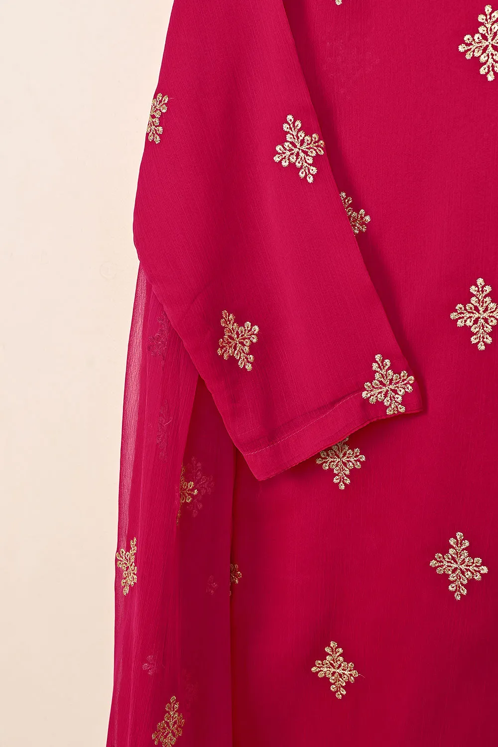 RTW-211-Fuchsia -  3Pc Ready to Wear Embroidered Chiffon Dress