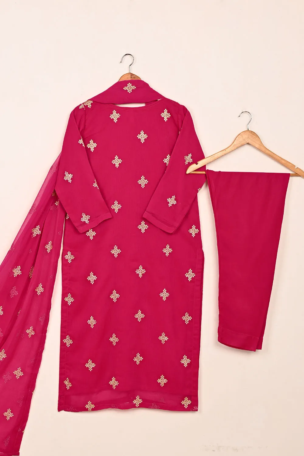 RTW-211-Fuchsia -  3Pc Ready to Wear Embroidered Chiffon Dress