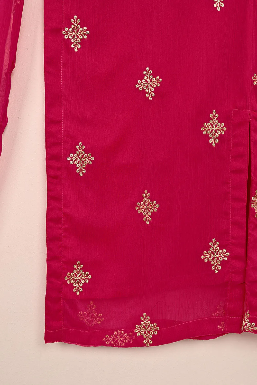 RTW-211-Fuchsia -  3Pc Ready to Wear Embroidered Chiffon Dress