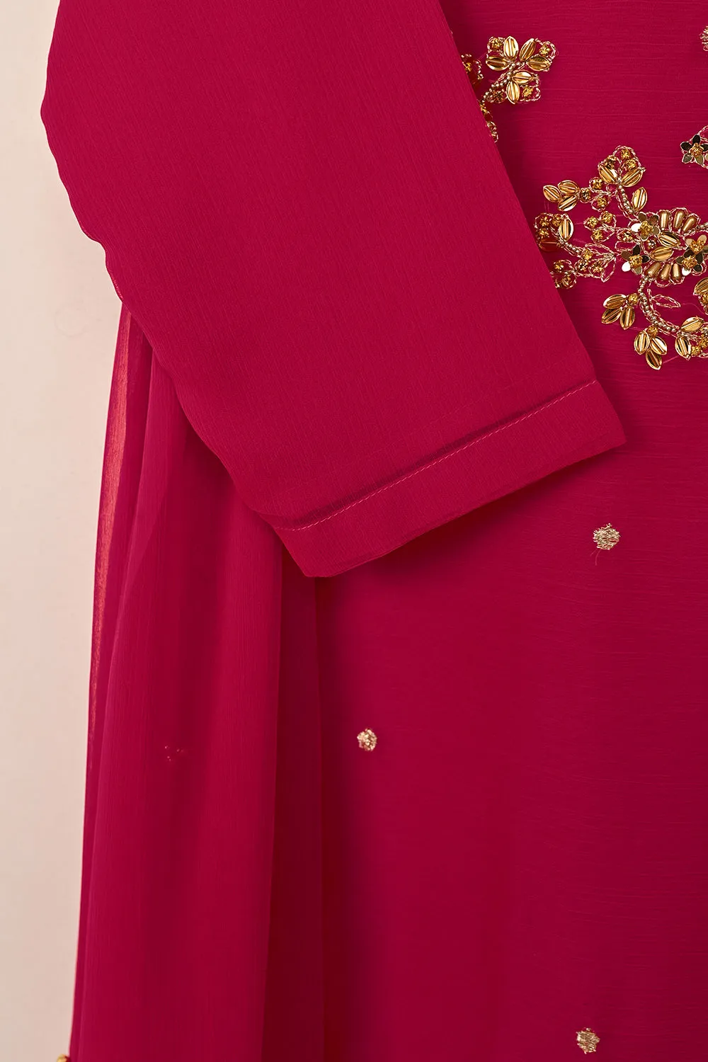 RTW-244-Fuchsia - 3Pc Ready to Wear Embroidered Adda Work Chiffon Dress