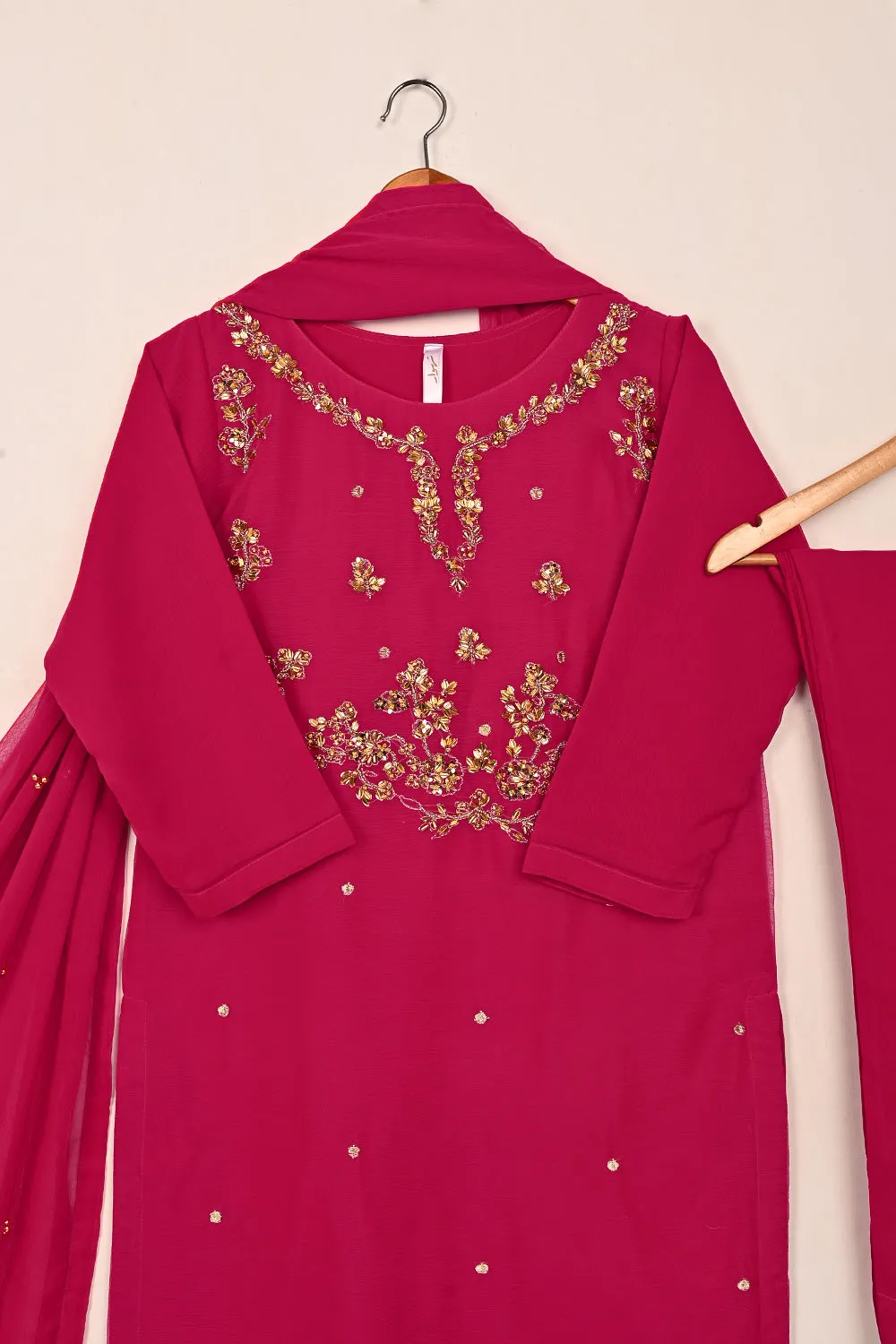 RTW-244-Fuchsia - 3Pc Ready to Wear Embroidered Adda Work Chiffon Dress