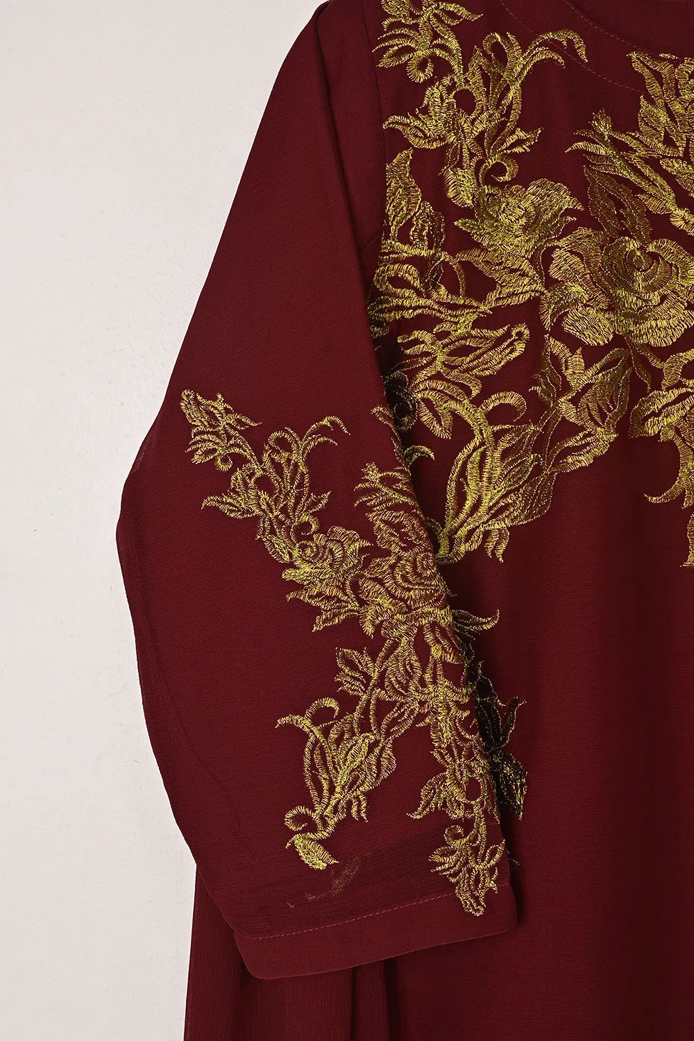 RTW-309-Maroon -  3Pc Ready to Wear Embroidered Chiffon Dress