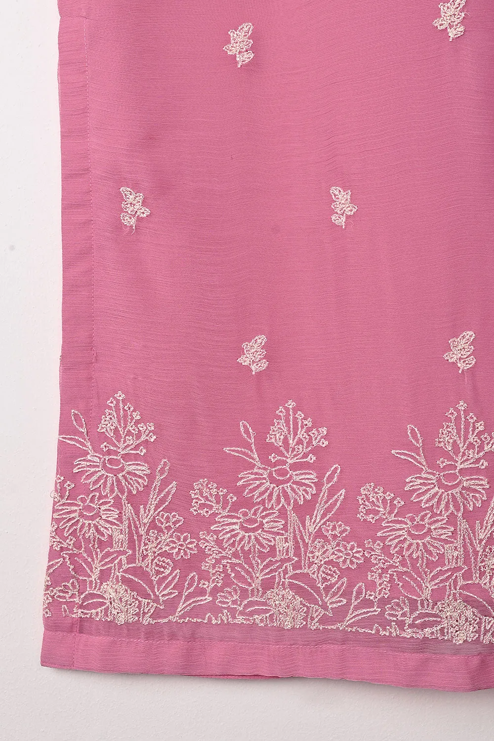 RTW-344-Pink -  3Pc Ready to Wear Embroidered Chiffon Dress