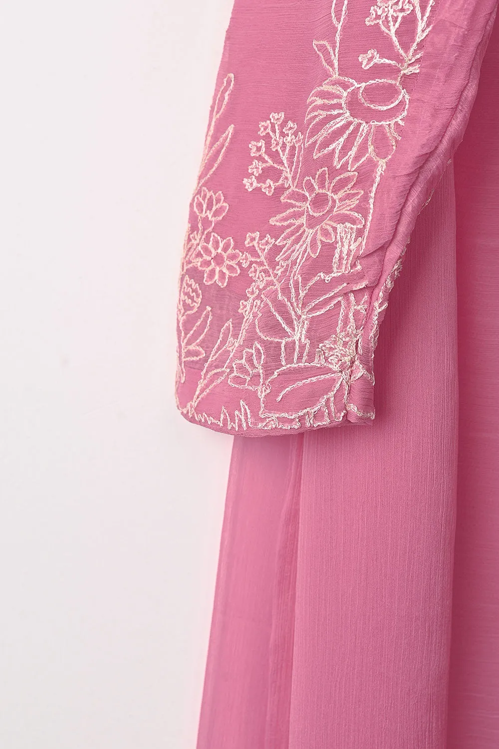 RTW-344-Pink -  3Pc Ready to Wear Embroidered Chiffon Dress