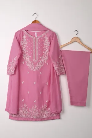 RTW-344-Pink -  3Pc Ready to Wear Embroidered Chiffon Dress