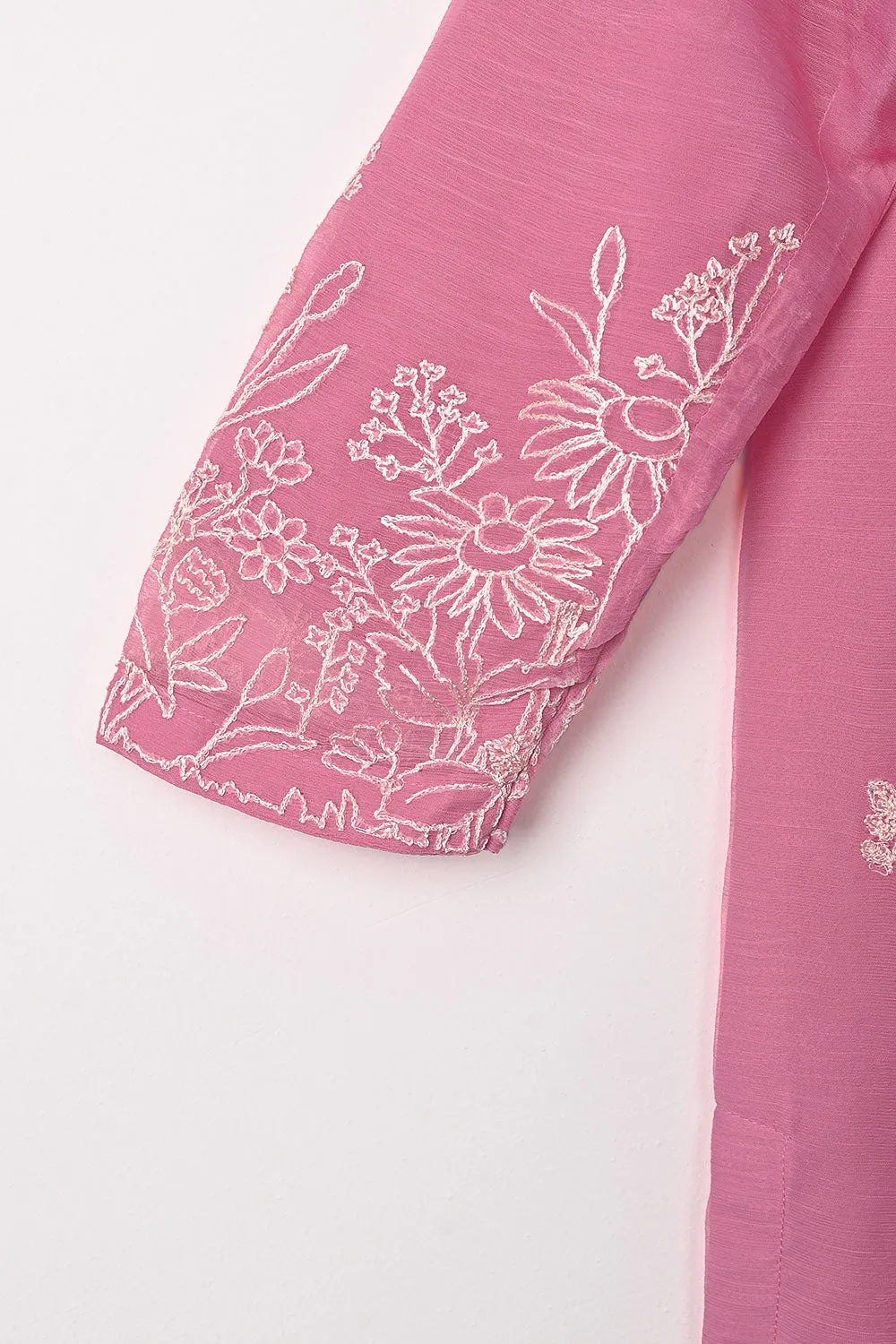RTW-344-Pink -  3Pc Ready to Wear Embroidered Chiffon Dress