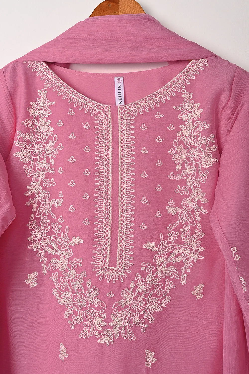 RTW-344-Pink -  3Pc Ready to Wear Embroidered Chiffon Dress