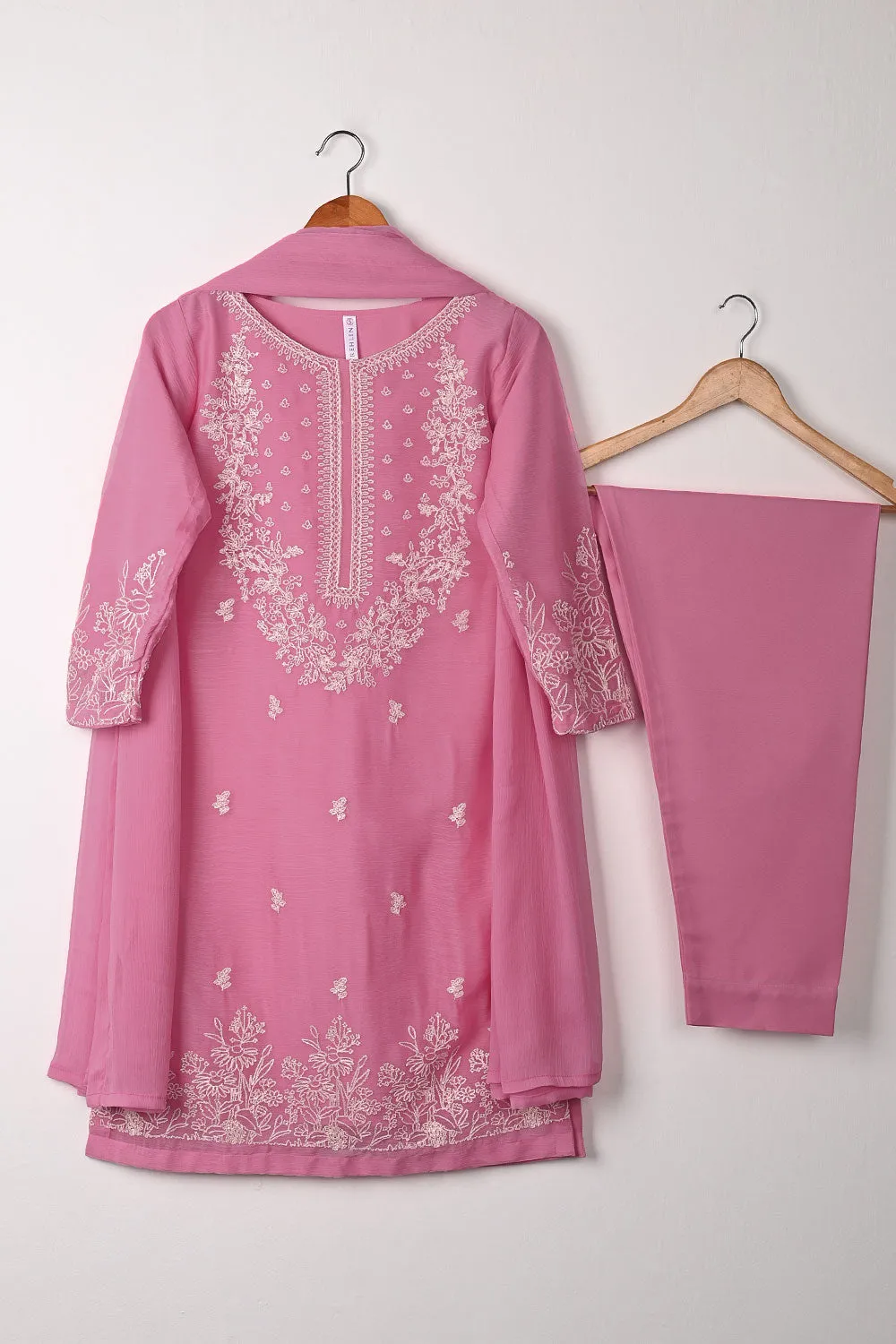 RTW-344-Pink -  3Pc Ready to Wear Embroidered Chiffon Dress