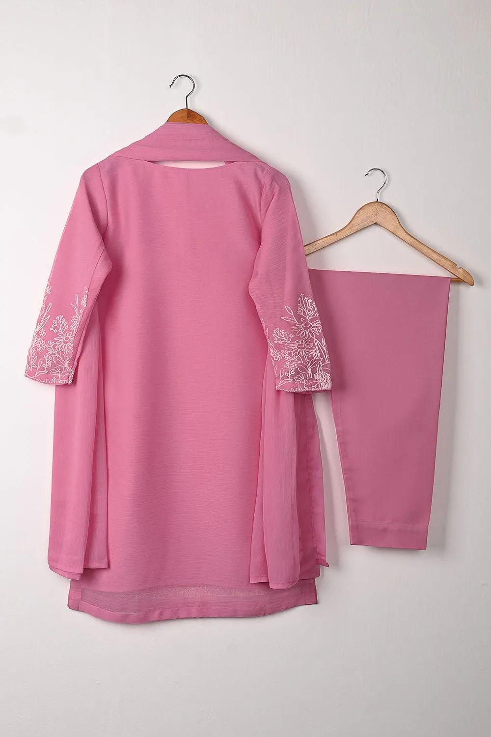 RTW-344-Pink -  3Pc Ready to Wear Embroidered Chiffon Dress