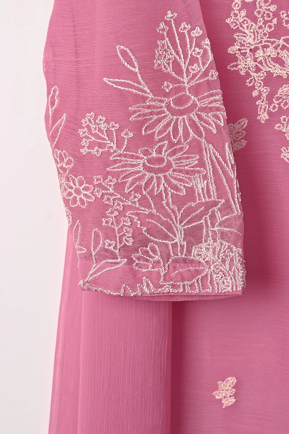 RTW-344-Pink -  3Pc Ready to Wear Embroidered Chiffon Dress