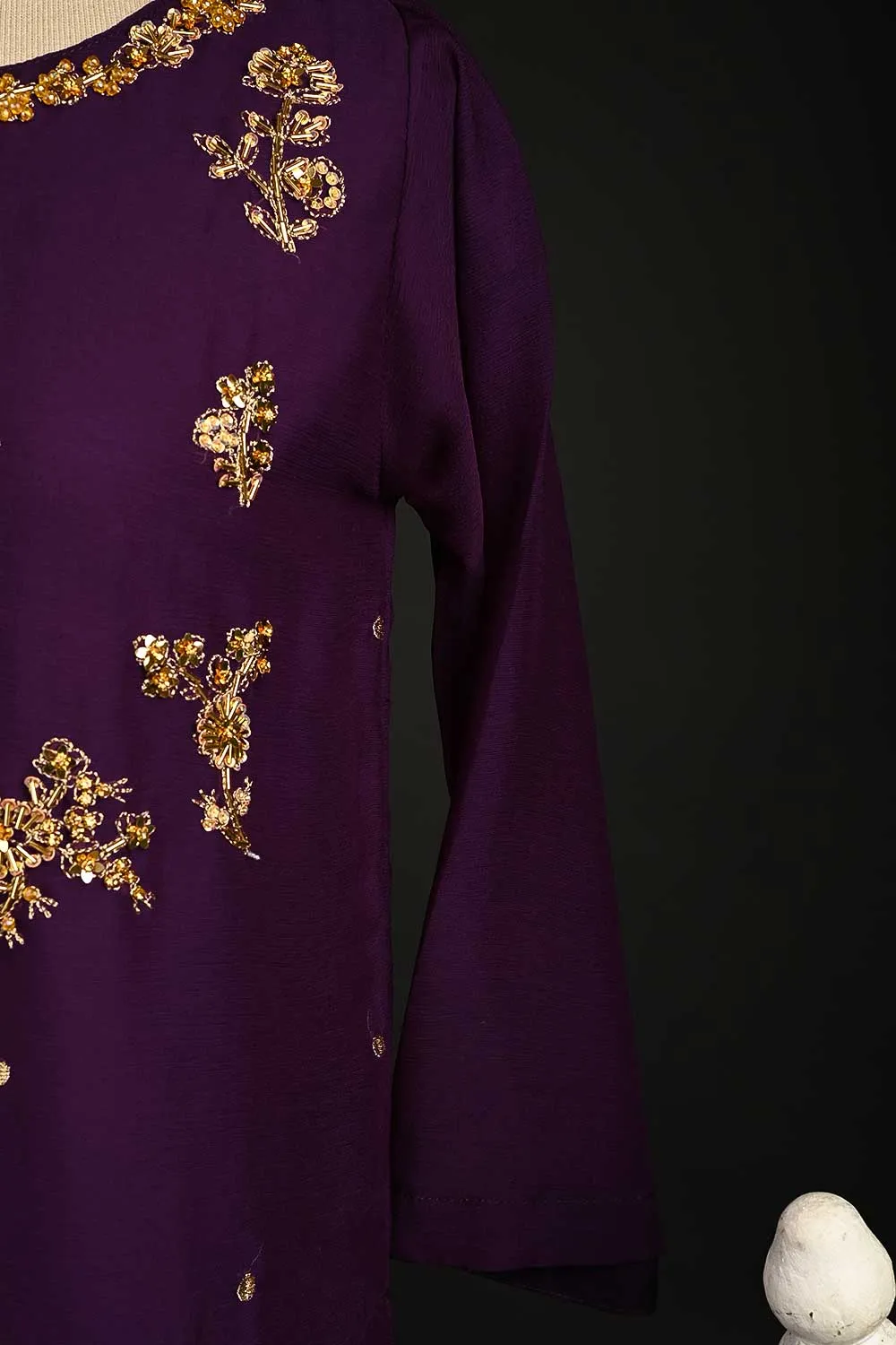 RTW-87-Purple -  3Pc Stitched Embroidered Adda Work Chiffon Shirt