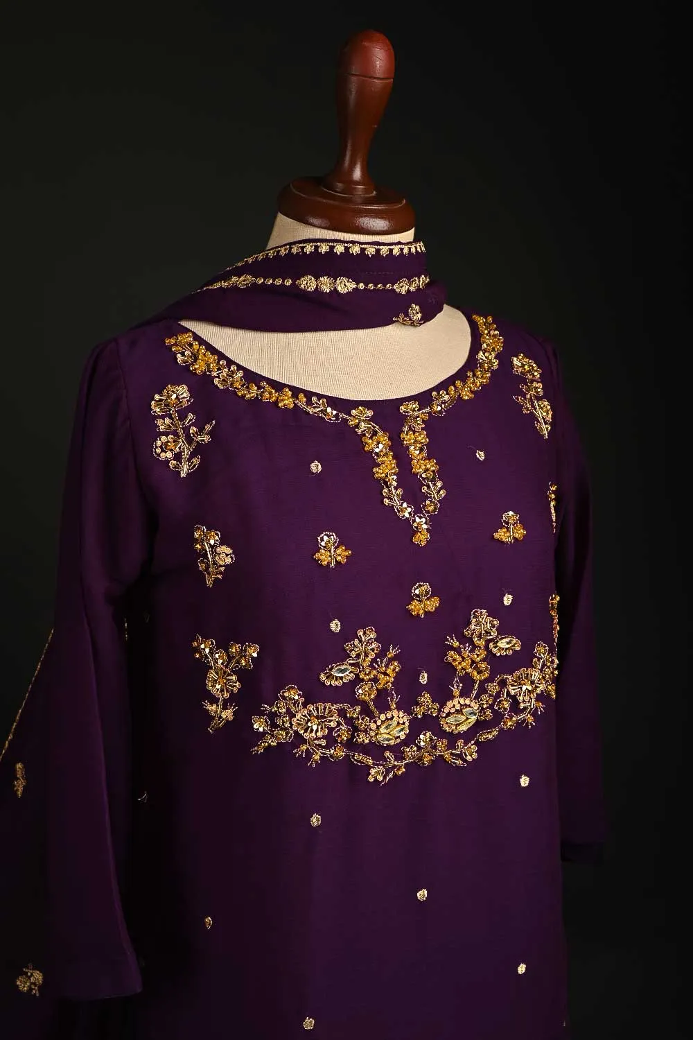 RTW-87-Purple -  3Pc Stitched Embroidered Adda Work Chiffon Shirt