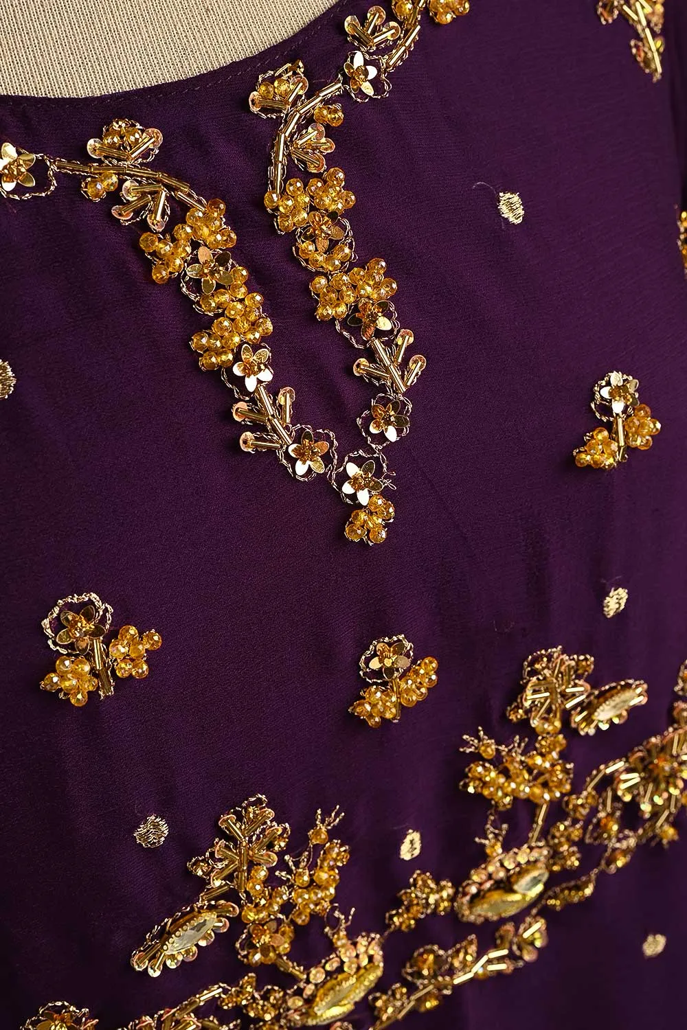 RTW-87-Purple -  3Pc Stitched Embroidered Adda Work Chiffon Shirt